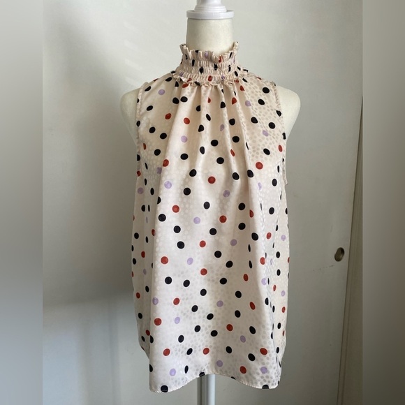 Ann Taylor Tops - Ann Taylor polka dot smocked neck shell top light heirloom women's size MP